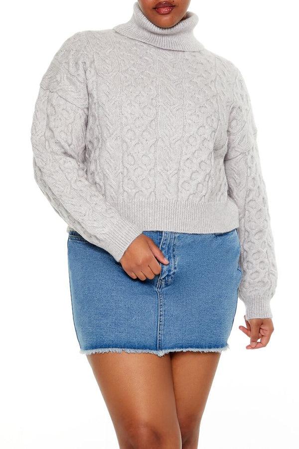 Forever21 Plus Size Cable Knit Turtleneck Sweater LIGHT GREY