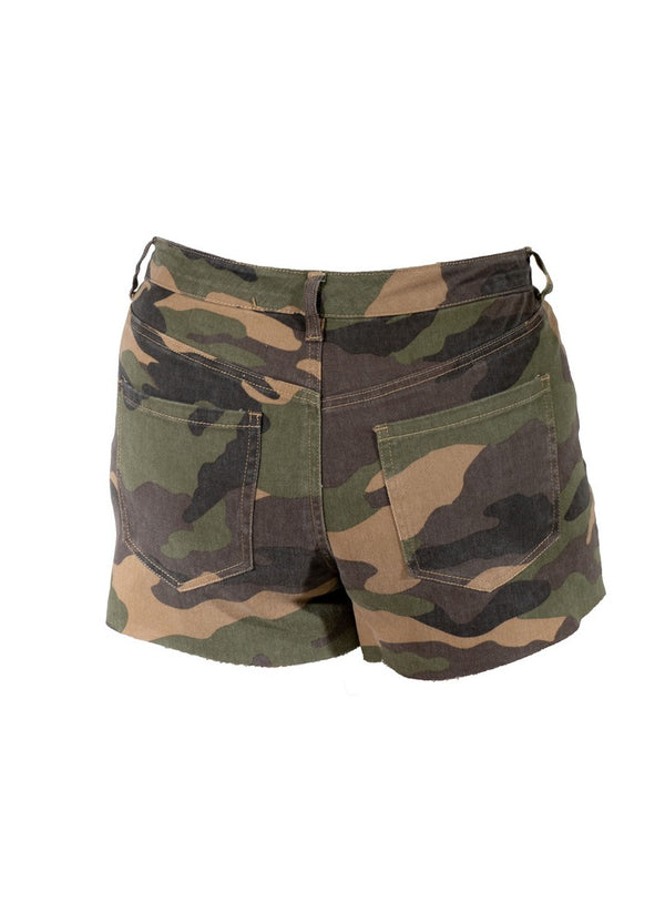 Forever21 Plus Size Camo Frayed-Hem Denim Shorts OLIVE/MULTI