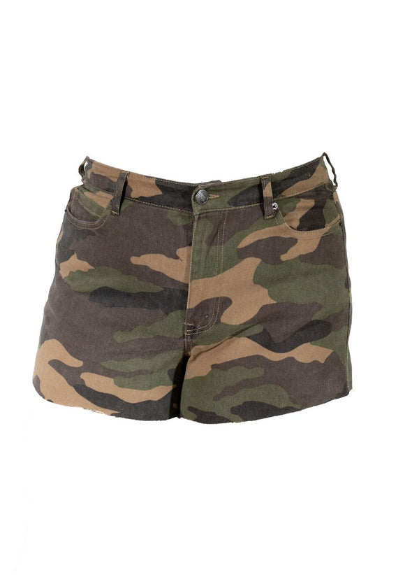 Forever21 Plus Size Camo Frayed-Hem Denim Shorts OLIVE/MULTI