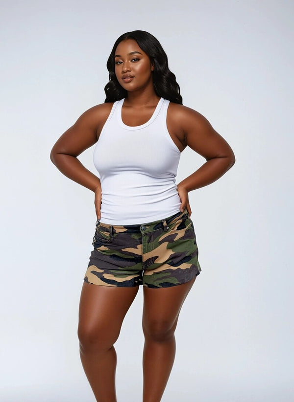 Forever21 Plus Size Camo Frayed-Hem Denim Shorts OLIVE/MULTI