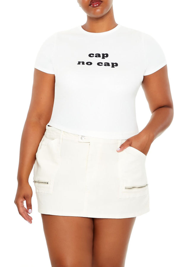 Forever21 Plus Size Cap No Cap Baby Tee WHITE/BLACK