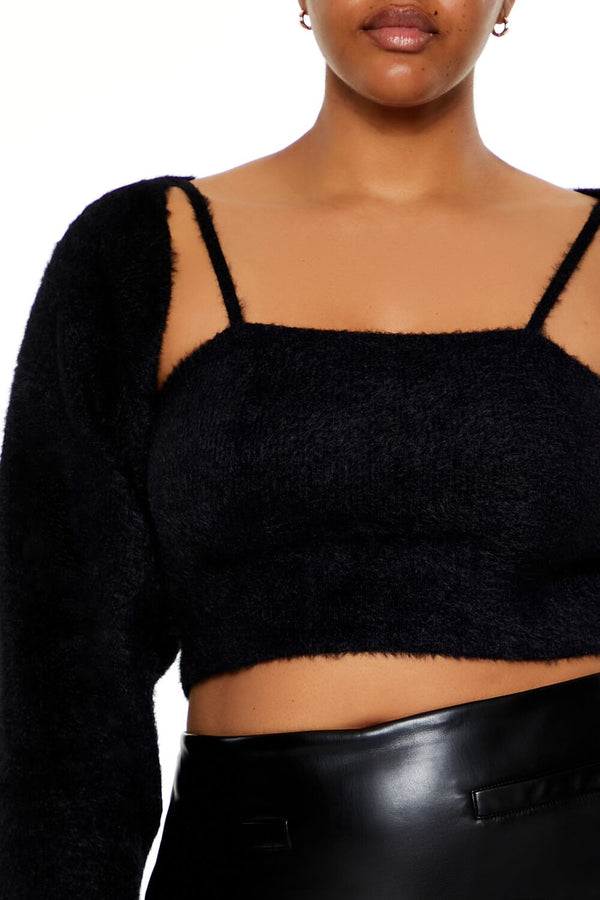 Forever21 Plus Size Cardigan Shrug Sweater & Cami Set BLACK