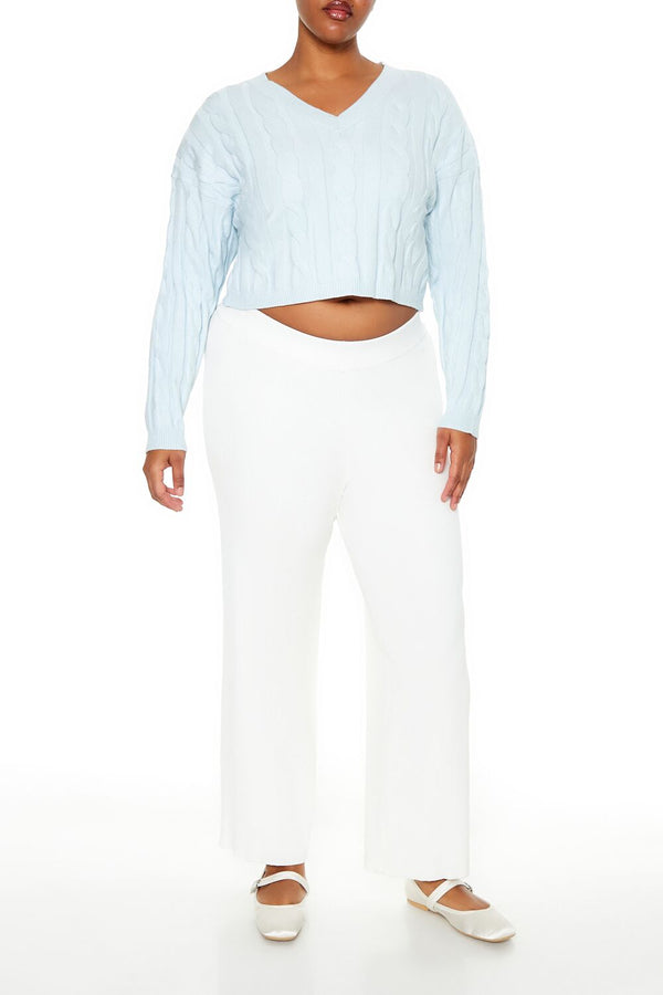 Forever21 Plus Size Cropped Cable Knit Sweater LIGHT BLUE