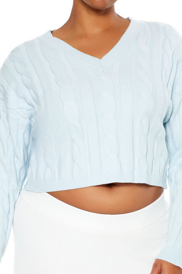 Forever21 Plus Size Cropped Cable Knit Sweater LIGHT BLUE