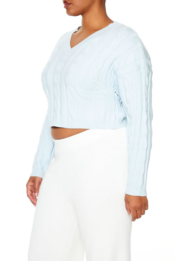 Forever21 Plus Size Cropped Cable Knit Sweater LIGHT BLUE