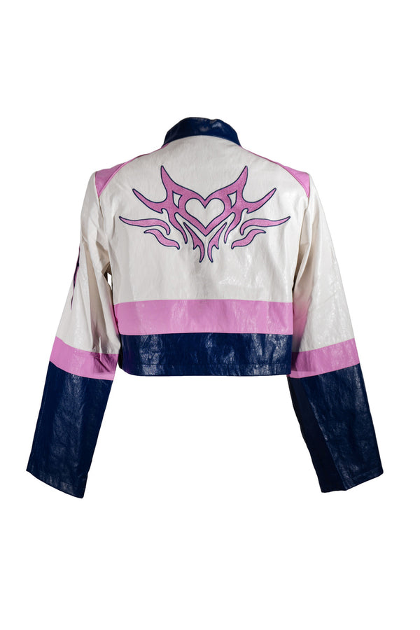 Forever21 Plus Size Cropped Faux Leather Colorblock Zip-Up Jacket AZALEA