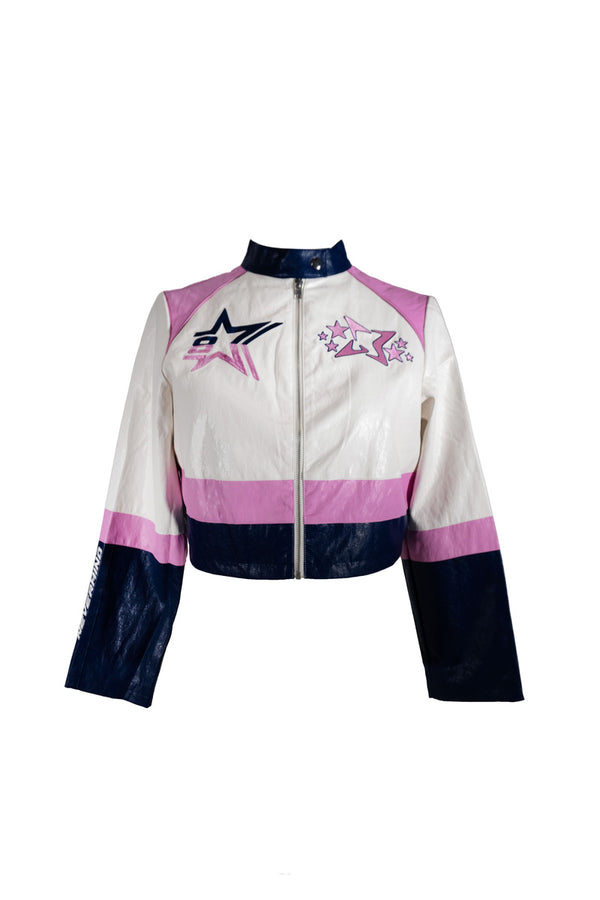 Forever21 Plus Size Cropped Faux Leather Colorblock Zip-Up Jacket AZALEA