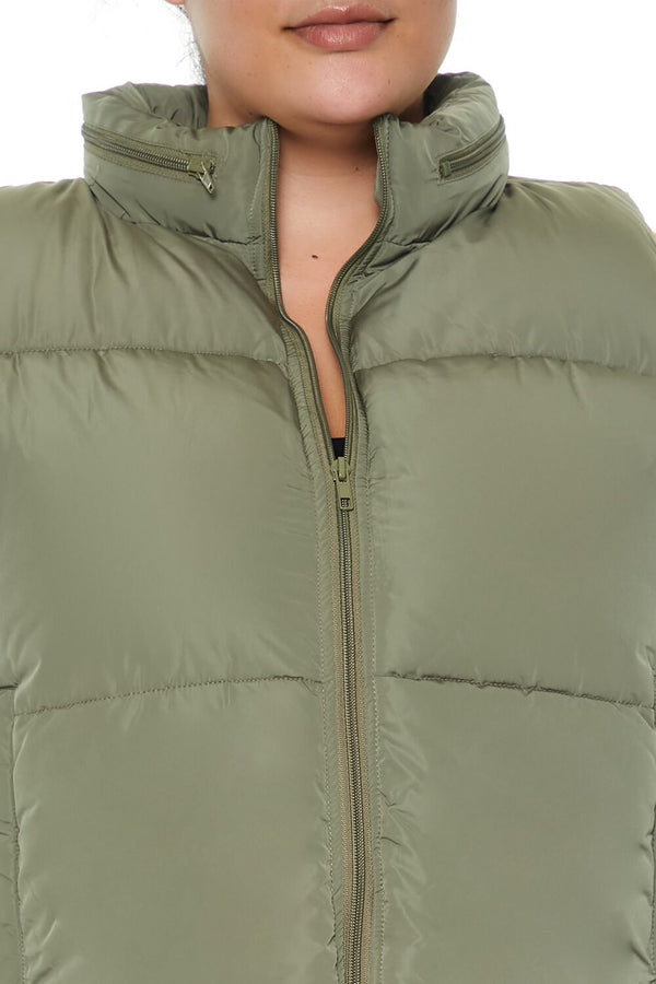 Forever21 Plus Size Cropped Puffer Vest LIGHT OLIVE