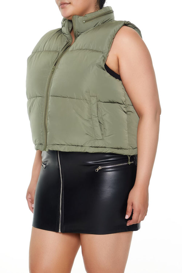 Forever21 Plus Size Cropped Puffer Vest LIGHT OLIVE