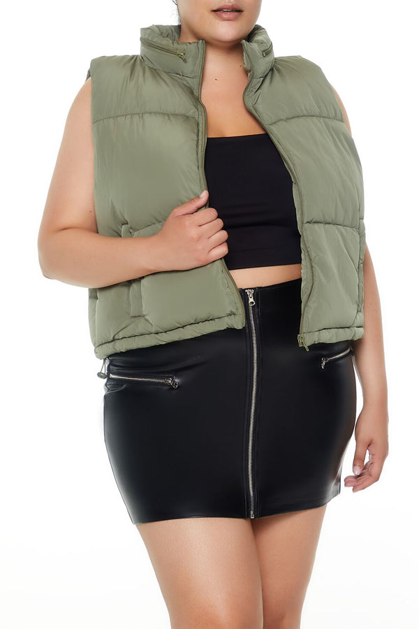 Forever21 Plus Size Cropped Puffer Vest LIGHT OLIVE