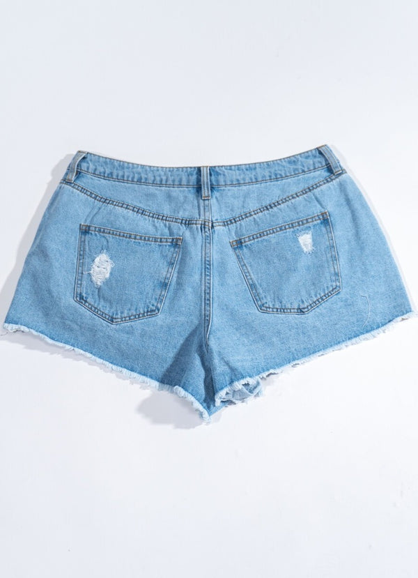 Forever21 Plus Size Distressed Rhinestone-Fringe Denim Shorts LIGHT DENIM