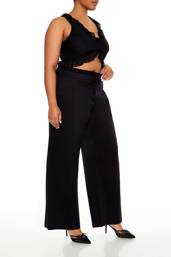 Forever21 Plus Size Drawstring Straight Pants BLACK
