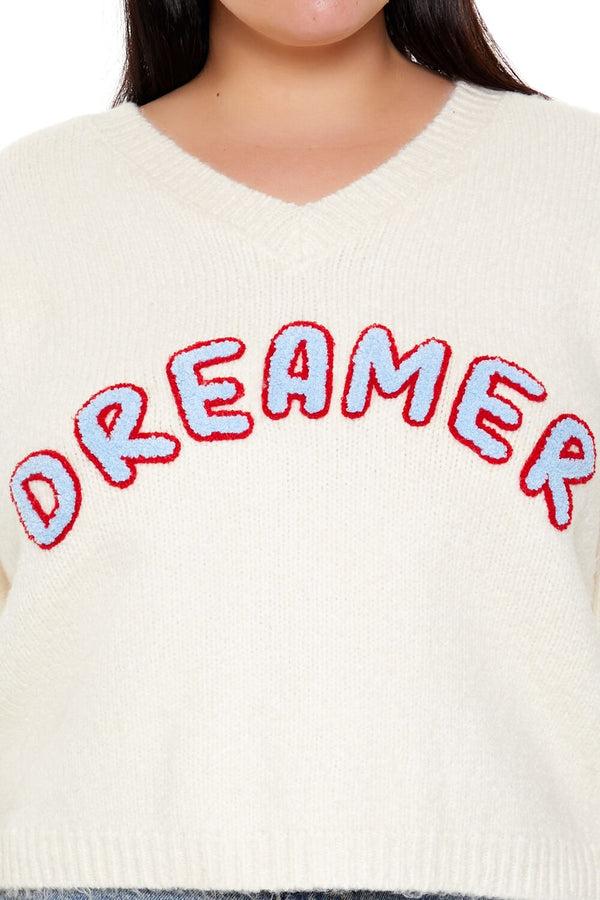 Forever21 Plus Size Dreamer Fuzzy Knit Sweater CREAM/MULTI