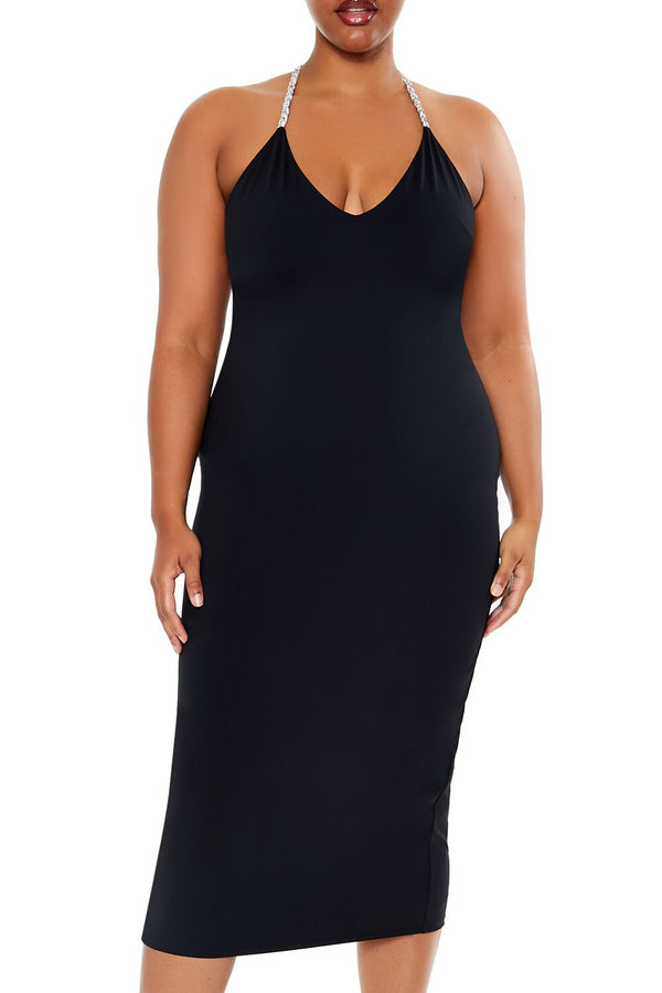 Forever21 Plus Size Embellished Halter Maxi Dress BLACK