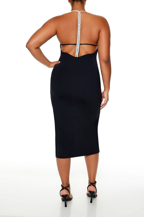 Forever21 Plus Size Embellished Halter Maxi Dress BLACK