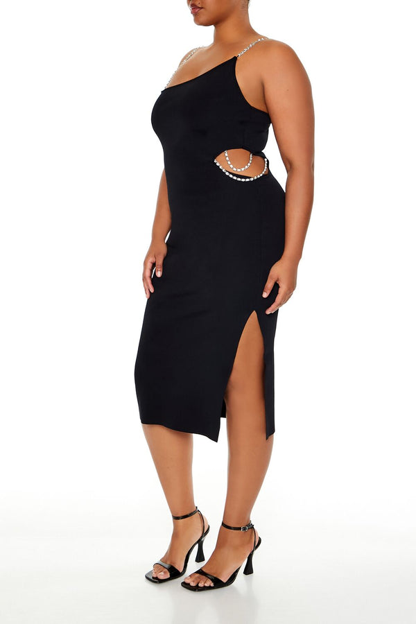 Forever21 Plus Size Faux Gem Midi Sweater Dress BLACK