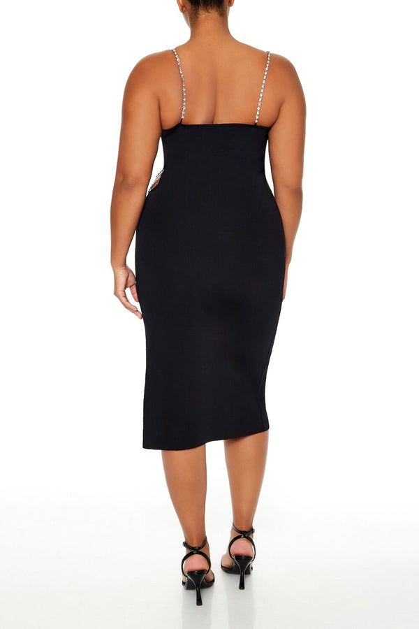 Forever21 Plus Size Faux Gem Midi Sweater Dress BLACK