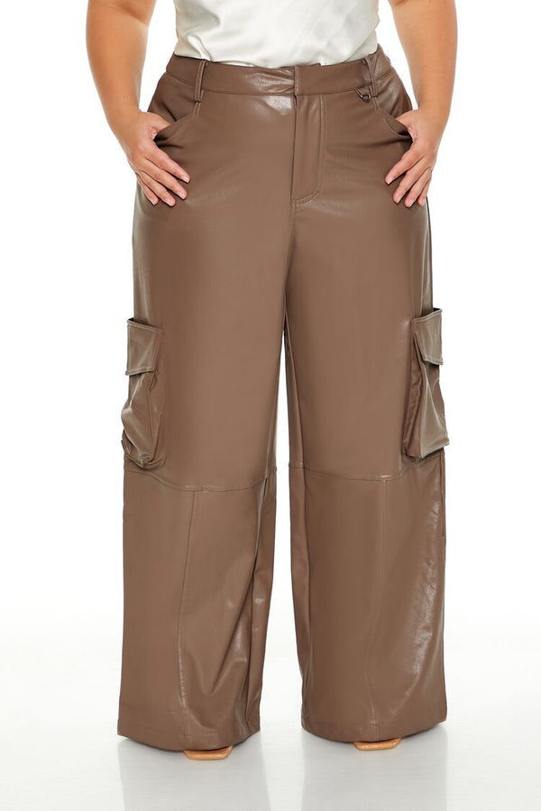 Forever21 Plus Size Faux Leather Cargo Pants ESPRESSO