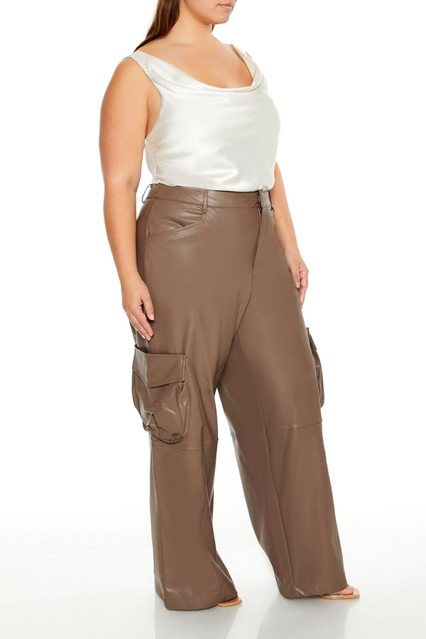Forever21 Plus Size Faux Leather Cargo Pants ESPRESSO