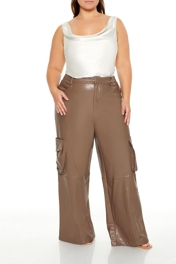 Forever21 Plus Size Faux Leather Cargo Pants ESPRESSO