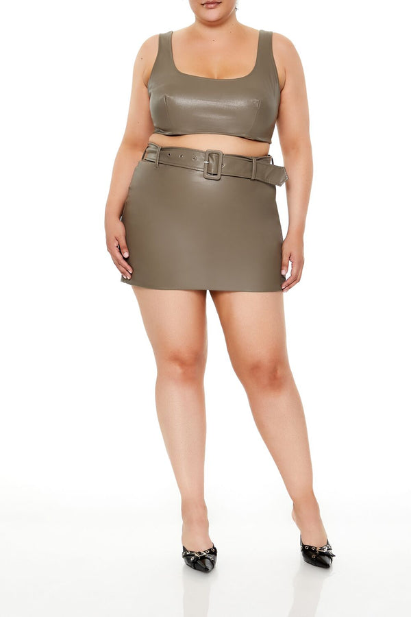 Forever21 Plus Size Faux Leather Crop Top ASH BROWN