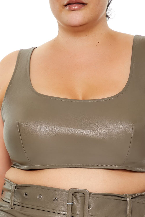 Forever21 Plus Size Faux Leather Crop Top ASH BROWN