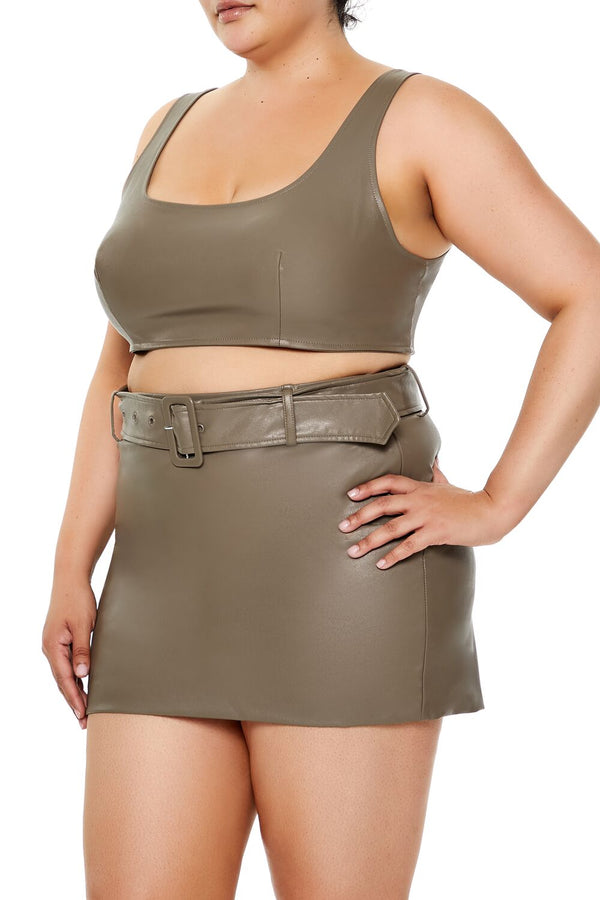 Forever21 Plus Size Faux Leather Crop Top ASH BROWN
