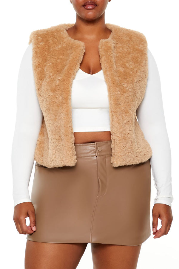 Forever21 Plus Size Faux Shearling Cropped Vest DESERT SAND