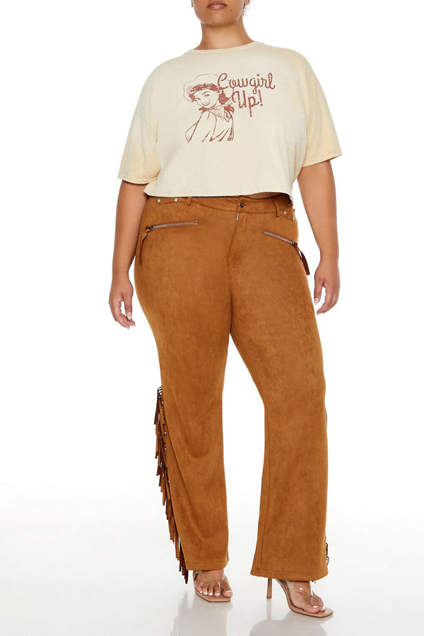 Forever21 Plus Size Faux Suede Fringe Pants PINE BARK