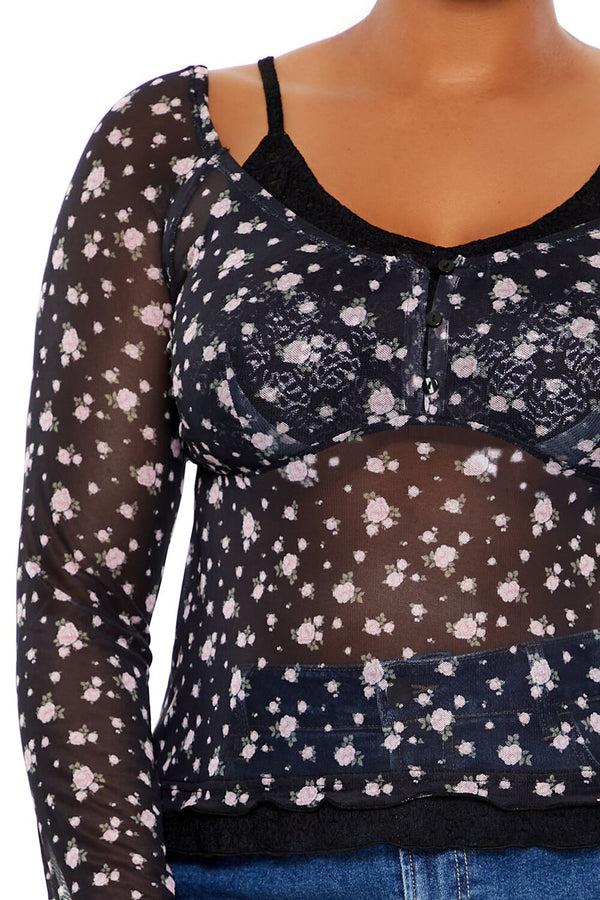 Forever21 Plus Size Floral Print Combo Top BLACK/MULTI