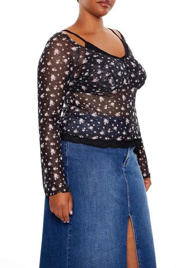 Forever21 Plus Size Floral Print Combo Top BLACK/MULTI