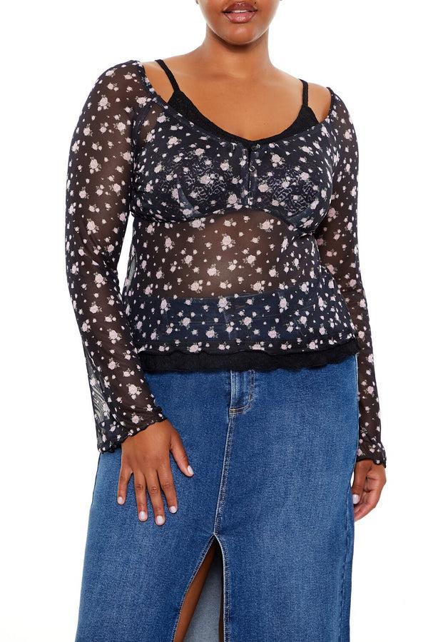 Forever21 Plus Size Floral Print Combo Top BLACK/MULTI
