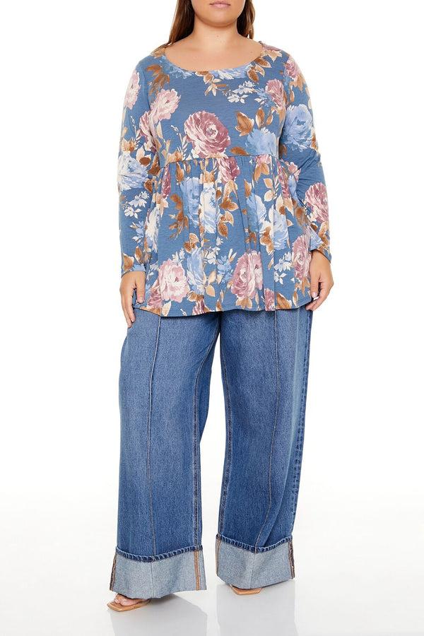 Forever21 Plus Size Floral Print Flounce Top STONE/MULTI