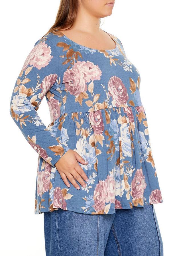 Forever21 Plus Size Floral Print Flounce Top STONE/MULTI