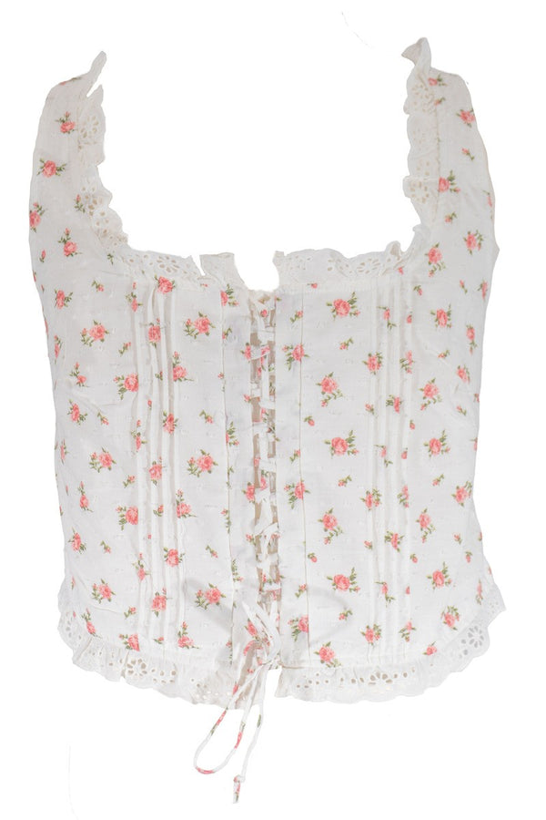 Forever21 Plus Size Floral Tie-Front Lace Trim Top CREAM/MULTI