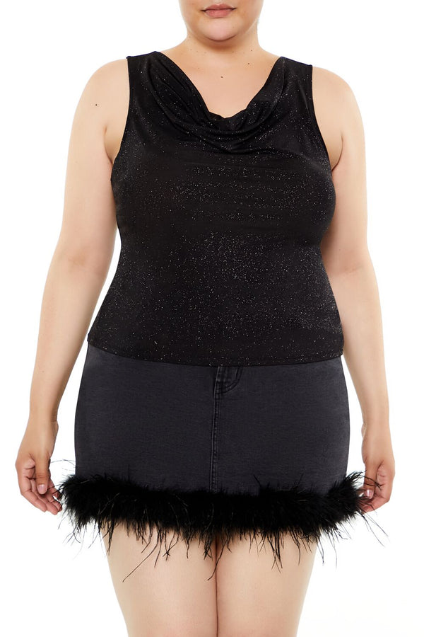 Forever21 Plus Size Glitter Knit Cowl Tank Top BLACK