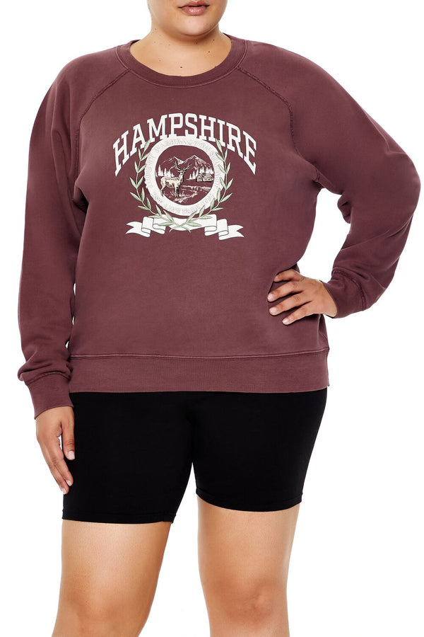 Forever21 Plus Size Hampshire Fleece Pullover MERLOT/MULTI