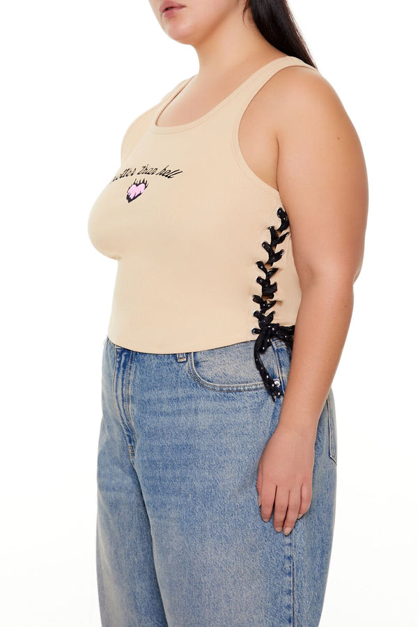 Forever21 Plus Size Hotter Than Hell Tank Top TAN/MULTI