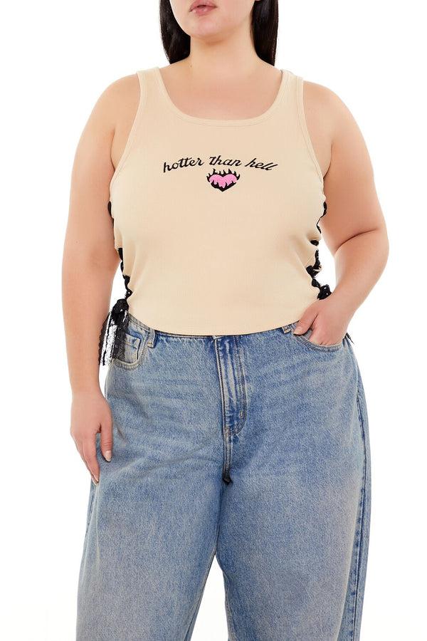 Forever21 Plus Size Hotter Than Hell Tank Top TAN/MULTI