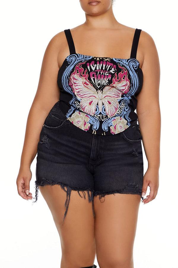 Forever21 Plus Size Ignite the Flame Crop Top BLACK/MULTI