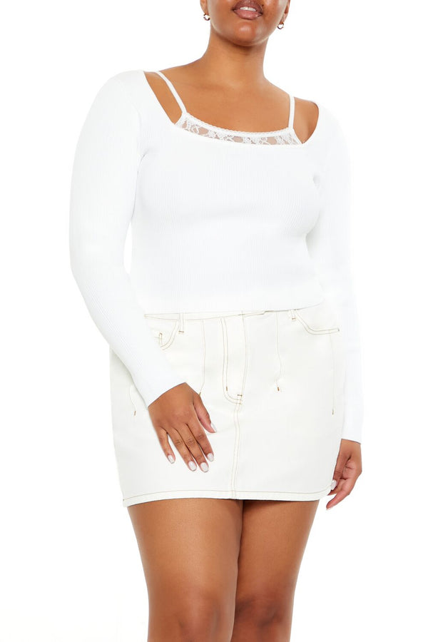 Forever21 Plus Size Lace Cami & Sweater Combo Top WHITE