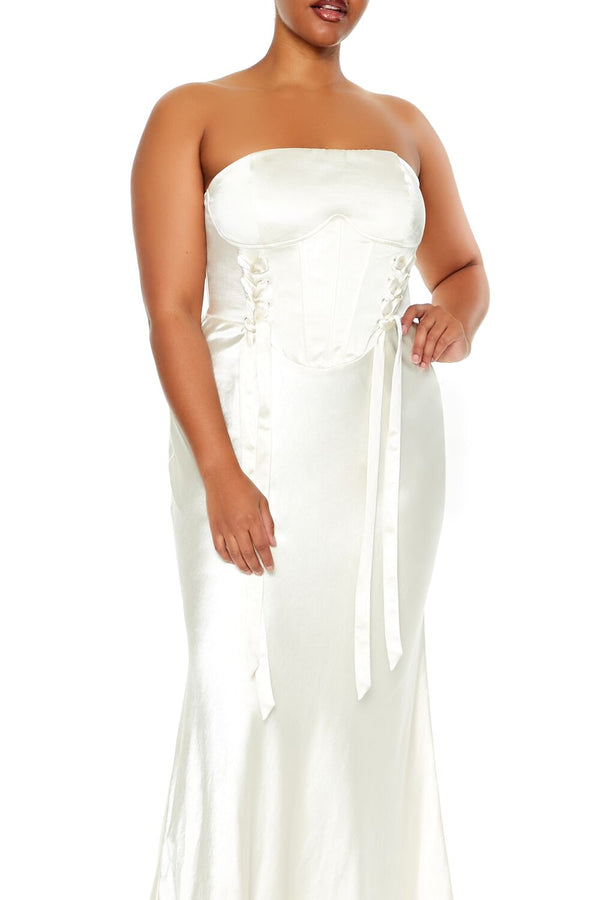 Forever21 Plus Size Lace-Up Corset Maxi Dress EGRET