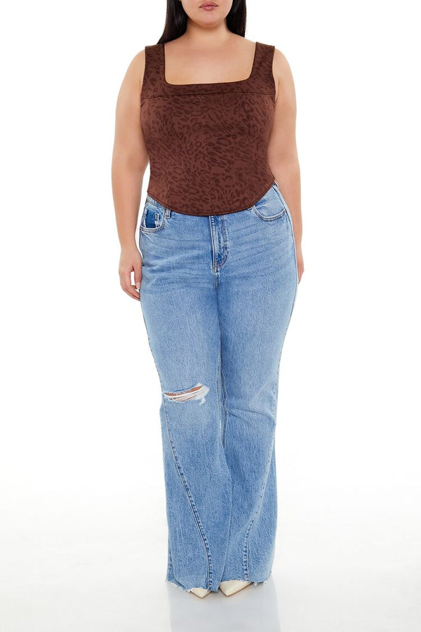 Forever21 Plus Size Leopard Print Corset Crop Top TURKISH COFFEE