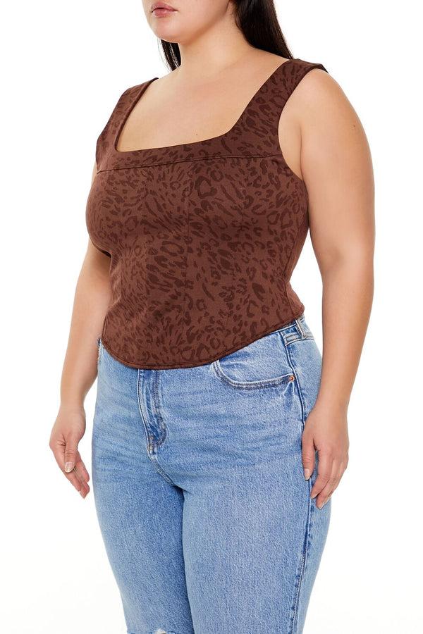 Forever21 Plus Size Leopard Print Corset Crop Top TURKISH COFFEE