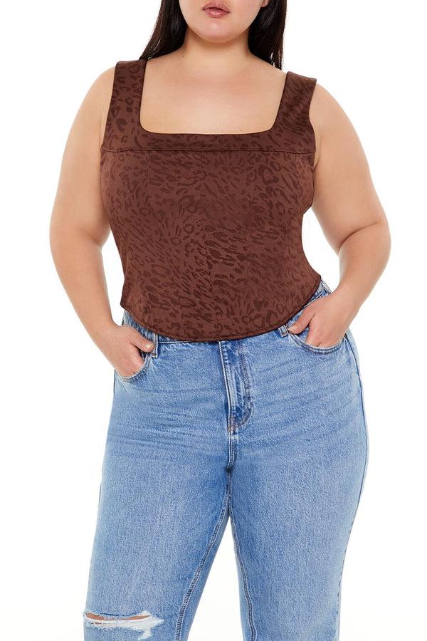 Forever21 Plus Size Leopard Print Corset Crop Top TURKISH COFFEE