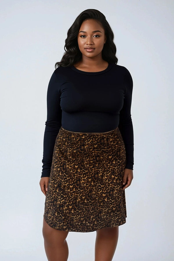 Forever21 Plus Size Leopard Print Midi Skirt BROWN/MULTI