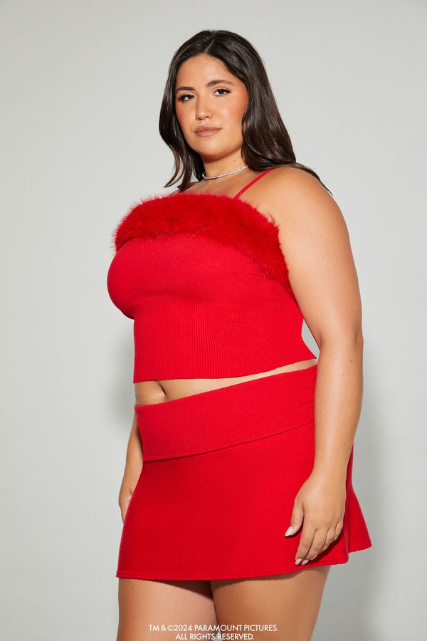 Forever21 Plus Size Mean Girls Faux Fur Sweater-Knit Cami RED