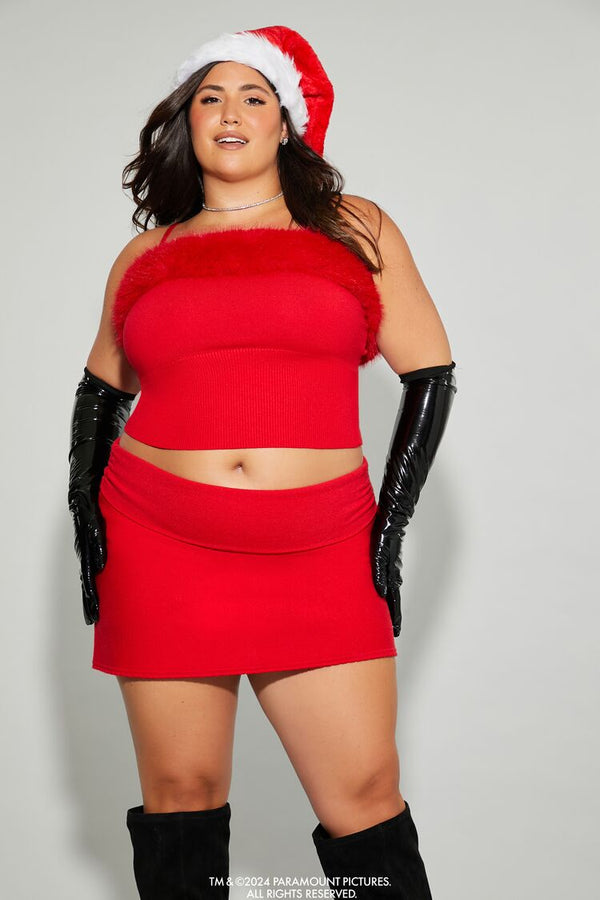 Forever21 Plus Size Mean Girls Faux Fur Sweater-Knit Cami RED