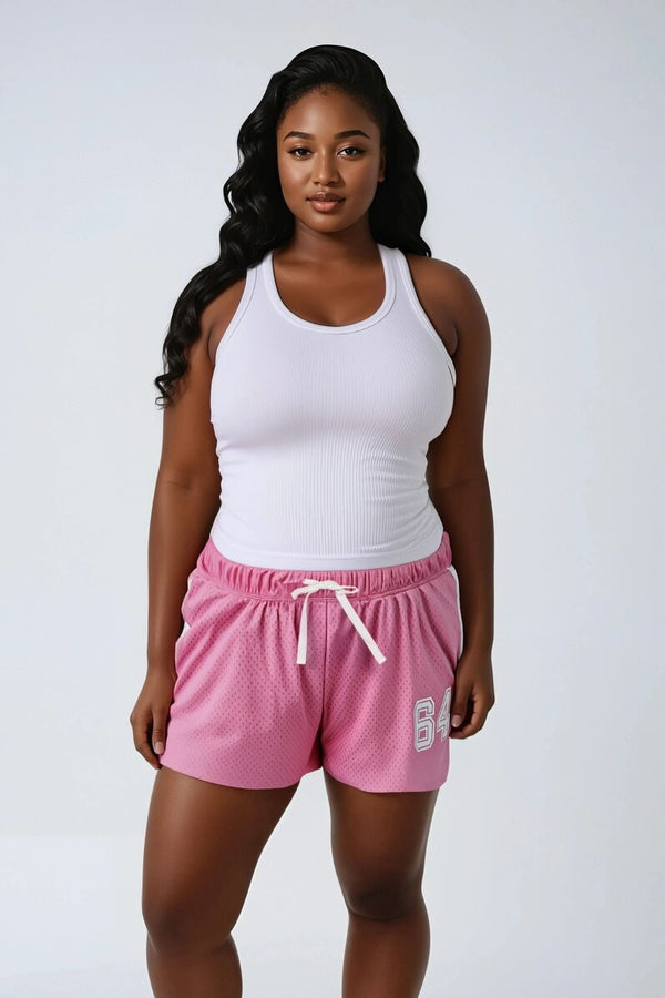 Forever21 Plus Size Mesh 64 Athletic Shorts PINK/WHITE