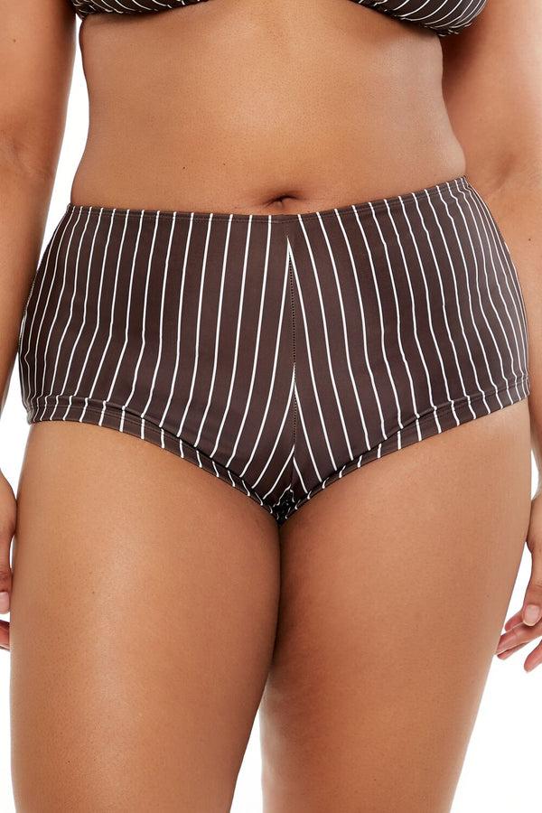 Forever21 Plus Size Pinstriped Bikini Bottoms DARK BROWN/WHITE